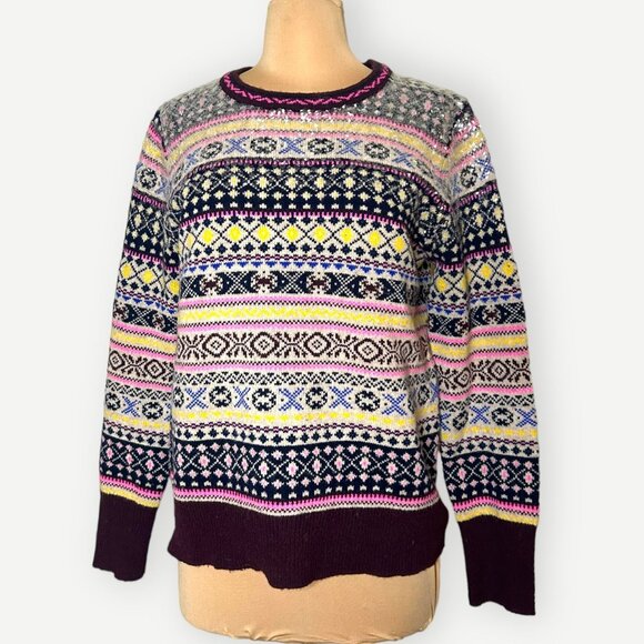 J. Crew Fairisle Wool Sweater Sequins M Aprés Ski Classic Retro 80s Fall Winter - Picture 1 of 8